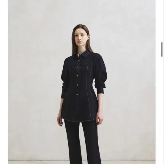[BUNJANG] Hans Style HS Bustier Shirt Navy Medium / 한스스타일 에이치에스 뷔스티에 셔츠 네이비 미듐사이즈