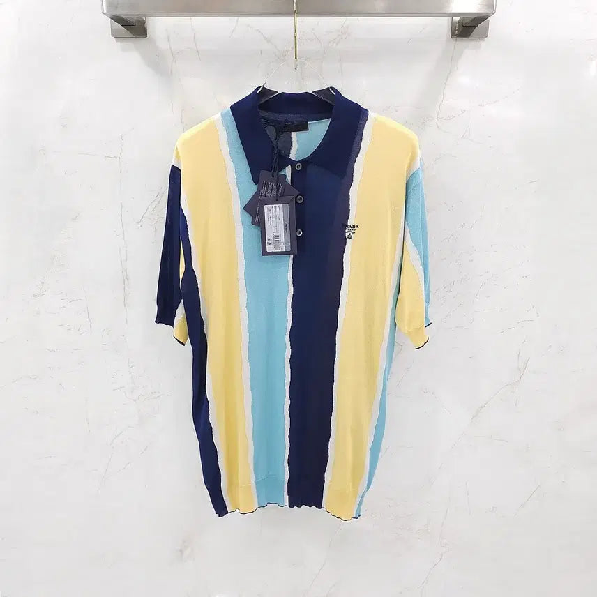 [BUNJANG] Prada Logo Stripe Polo Knit / 48 / 프라다 로고 스트라이프 폴로 니트 UMB335