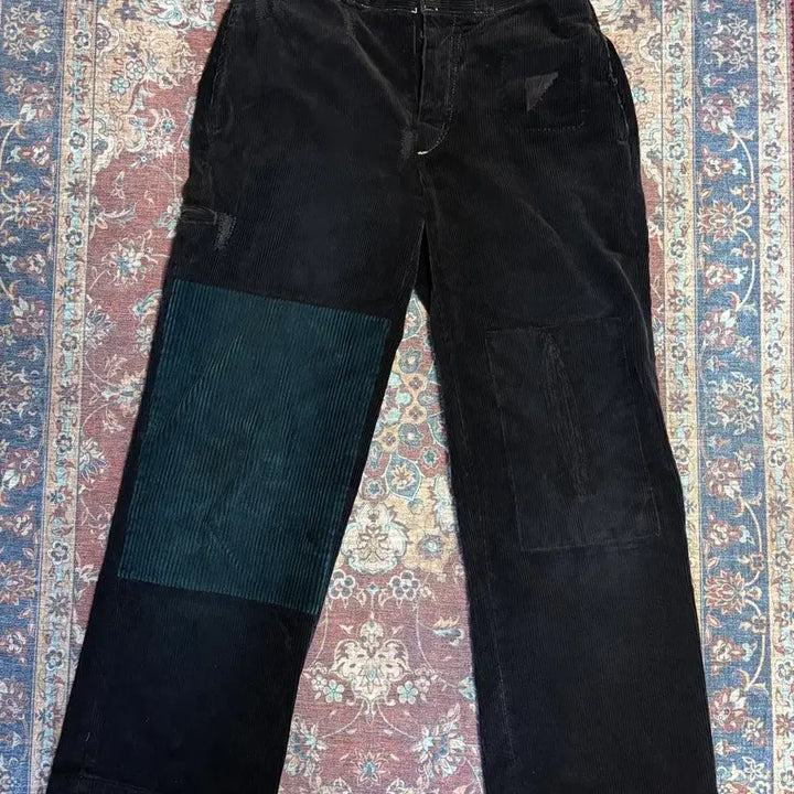 [BUNJANG] Polo Black Corduroy Patchwork Pants / 폴로 블랙 코듀로이 패치 워크 팬츠