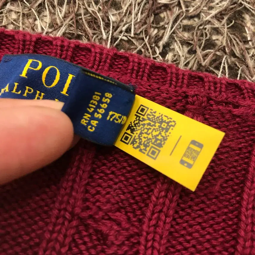 [SOLD OUT] XL 폴로 랄프로렌 브이넥 케이블 버건디 니트