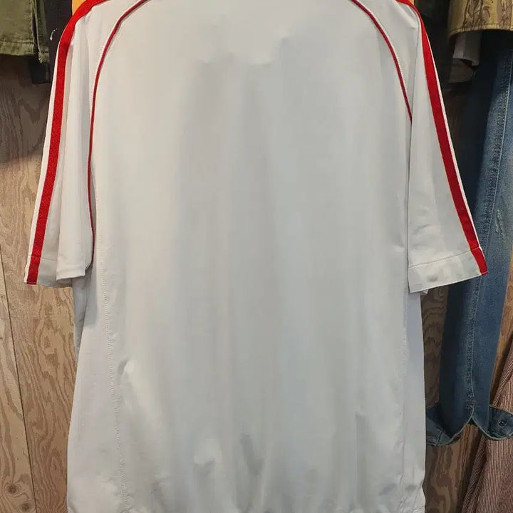 [BUNJANG] Adidas Red Tri-Stripe Half Zip T-shirt / 아디다스 레드 삼선 하프 집업 반팔 (105/O사이즈)