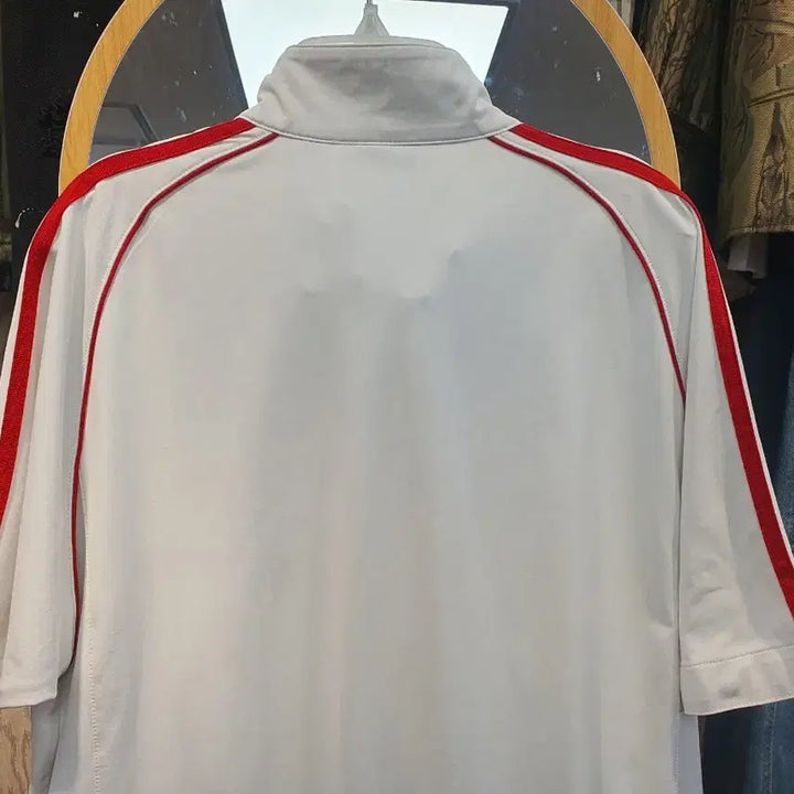 [BUNJANG] Adidas Red Tri-Stripe Half Zip T-shirt / 아디다스 레드 삼선 하프 집업 반팔 (105/O사이즈)