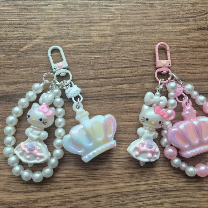 [BUNJANG] Kitty Dress Beaded Keyring Bag Charm / 드레스 왕관 키티 비즈 키링 가방고리 우정템 핸드폰 고리