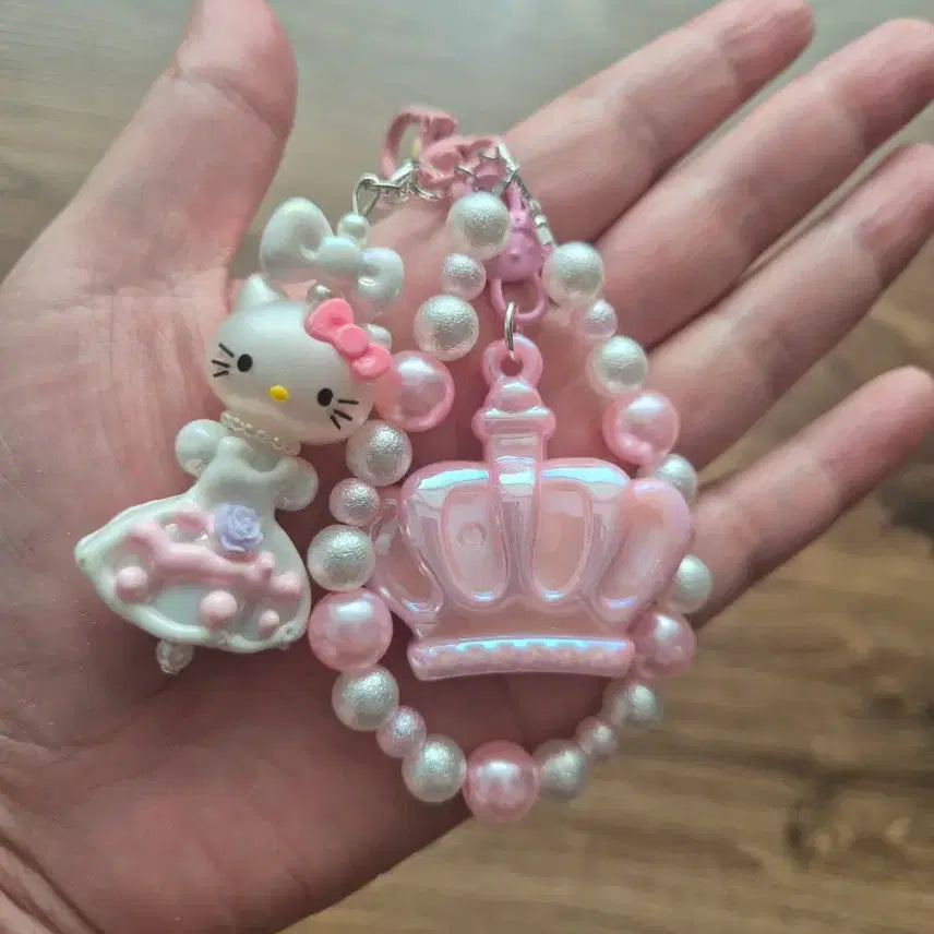 [BUNJANG] Kitty Dress Beaded Keyring Bag Charm / 드레스 왕관 키티 비즈 키링 가방고리 우정템 핸드폰 고리