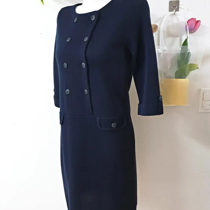 [BUNJANG] BCBG Double-Breasted Knit Dress / BCBG 7부 더블버튼 니트원피스 55 미디 네이비
