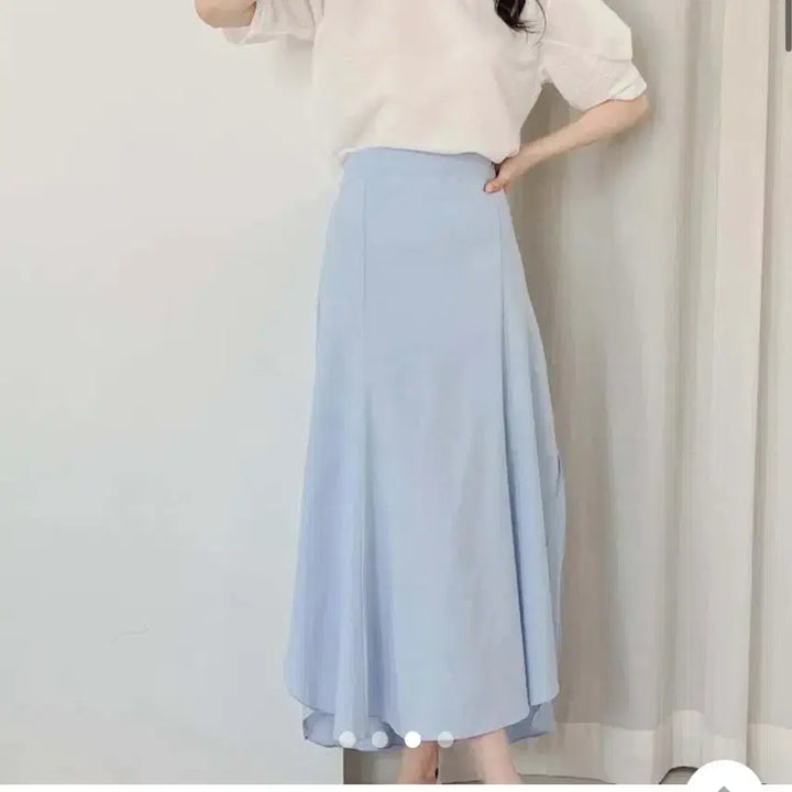 [BUNJANG] Sky Blue Long Skirt A-Line / 하늘색 롱 스커트 언발  트임 A라인 휴양지 데일리