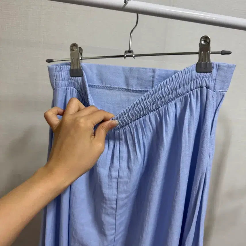 [BUNJANG] Sky Blue Long Skirt A-Line / 하늘색 롱 스커트 언발  트임 A라인 휴양지 데일리