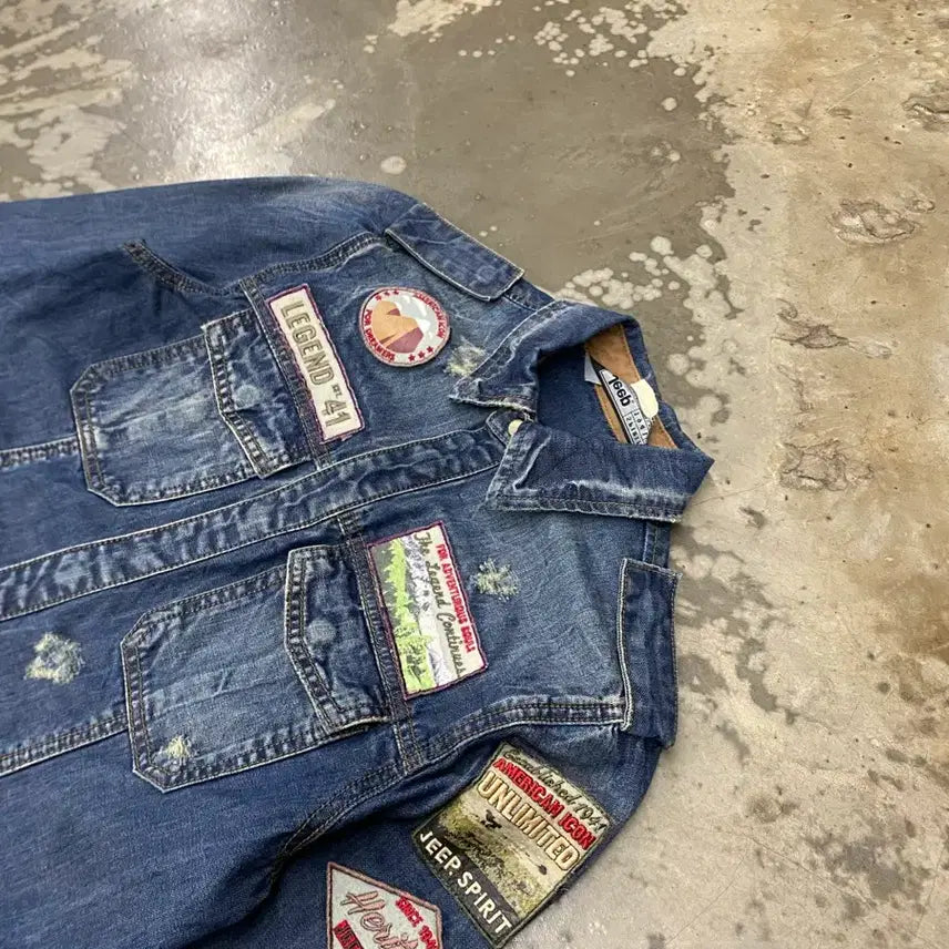 [BUNJANG] Jeep Washed Denim Jacket / Jeep  패치 워싱 데님 자켓