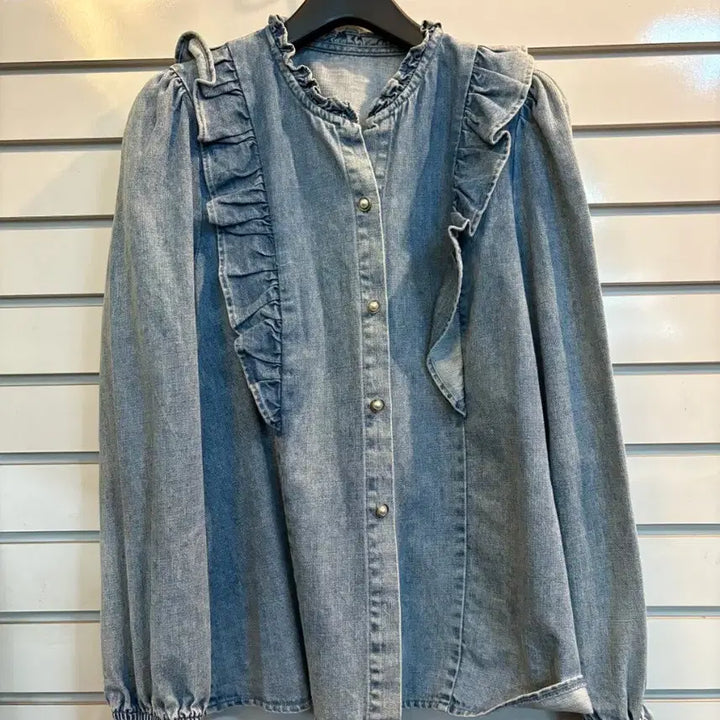 [BUNJANG] J.Ryu Denim Frill Blouse / 제이류 데님 셔츠 프릴 블라우스
