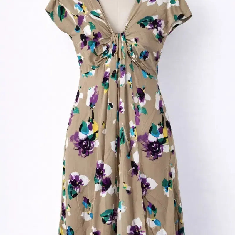 [BUNJANG] Max Mara Flower Pattern V-Neck Short Sleeve Dress / 막스마라 플라워 패턴 브이넥 반팔 원피스