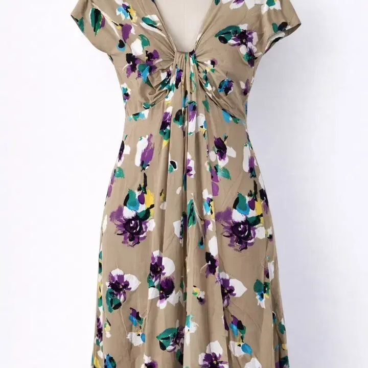 [BUNJANG] Max Mara Flower Pattern V-Neck Short Sleeve Dress / 막스마라 플라워 패턴 브이넥 반팔 원피스