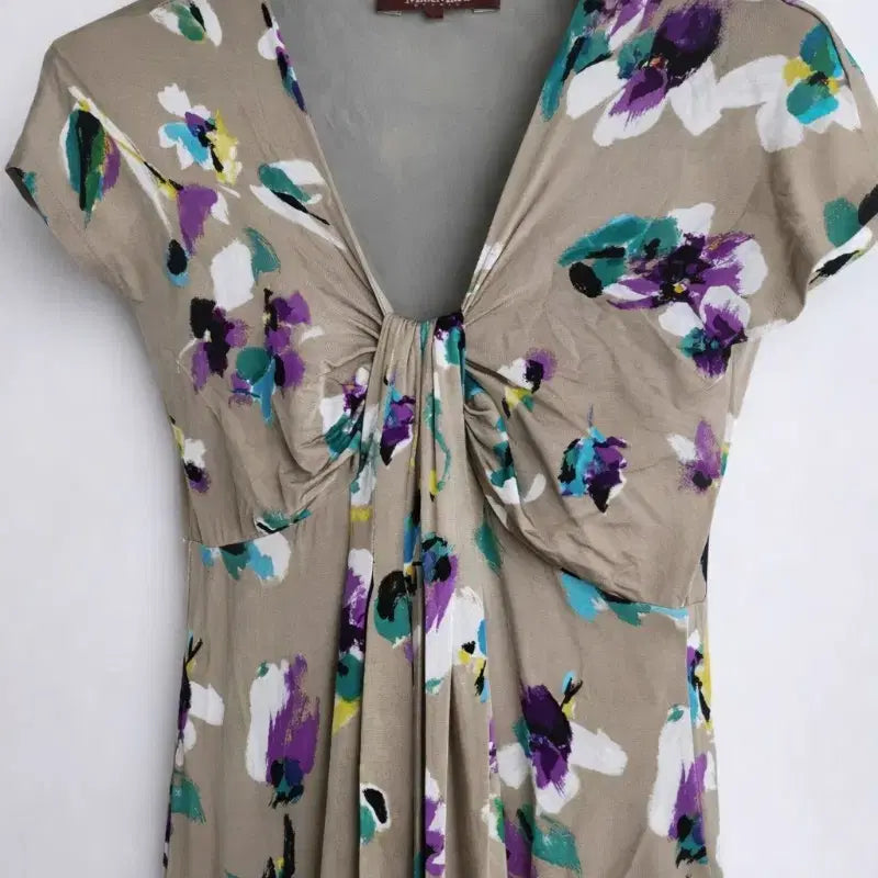 [BUNJANG] Max Mara Flower Pattern V-Neck Short Sleeve Dress / 막스마라 플라워 패턴 브이넥 반팔 원피스
