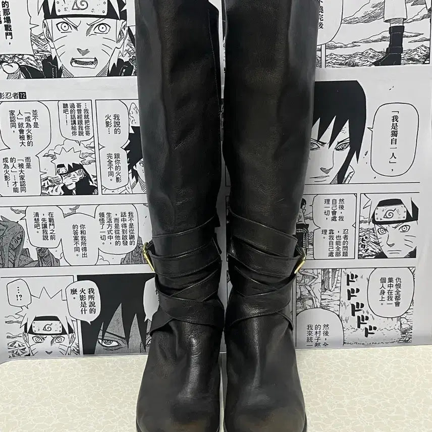 [BUNJANG] Vintage Real Leather Velcro Long Boots / 빈티지 리얼 레더 벨크로 롱 부츠