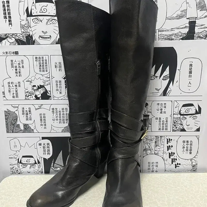 [BUNJANG] Vintage Real Leather Velcro Long Boots / 빈티지 리얼 레더 벨크로 롱 부츠