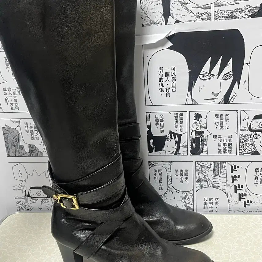 [BUNJANG] Vintage Real Leather Velcro Long Boots / 빈티지 리얼 레더 벨크로 롱 부츠
