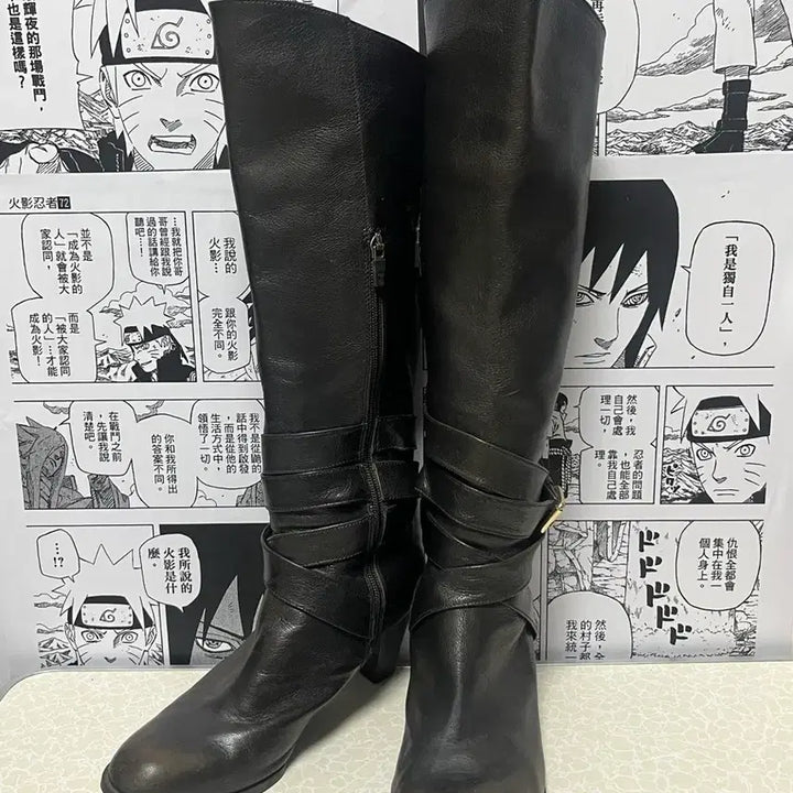 [BUNJANG] Vintage Real Leather Velcro Long Boots / 빈티지 리얼 레더 벨크로 롱 부츠
