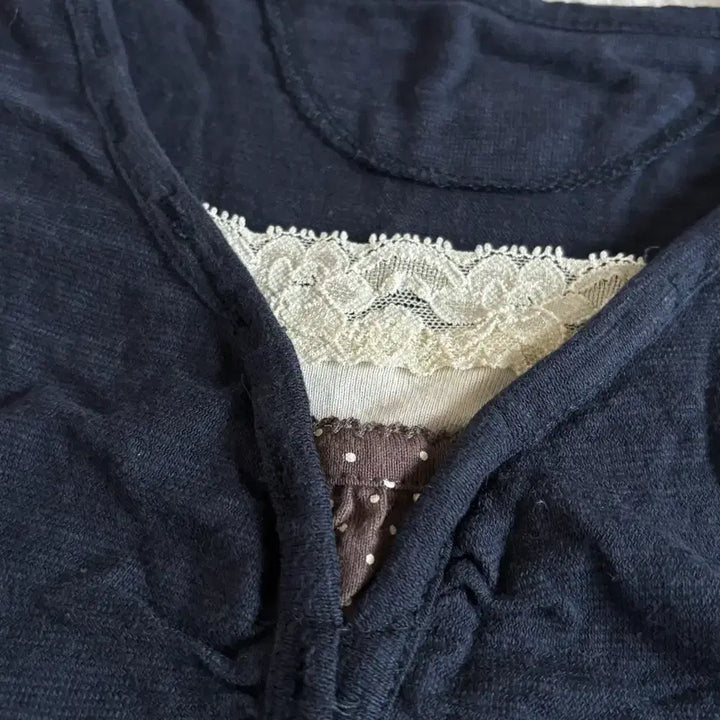 [BUNJANG] Vintage Navy Dot Lace Point Inner Top / 일본빈티지 네이비 도트 레이스 포인트 이너 탑