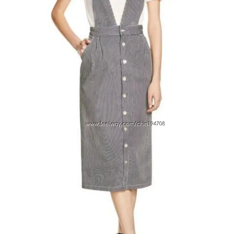 [BUNJANG] Maje Ritano Stripe Overall Skirt / maje 리타노 스트라이프 오버롤 스커트 36