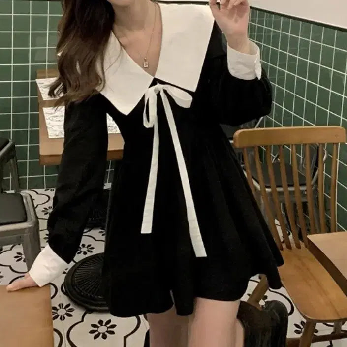 [BUNJANG] Sailor Collar Color-Block Mini Dress - Small / [미착용]세일러카라 배색 미니원피스-S