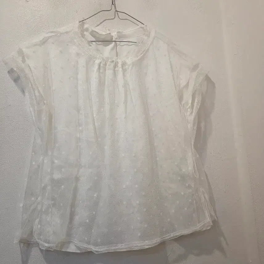 [BUNJANG] STNGER White Dot See-through Blouse / STNGER 화이트 도트 시스루 블라우스