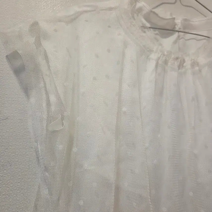 [BUNJANG] STNGER White Dot See-through Blouse / STNGER 화이트 도트 시스루 블라우스