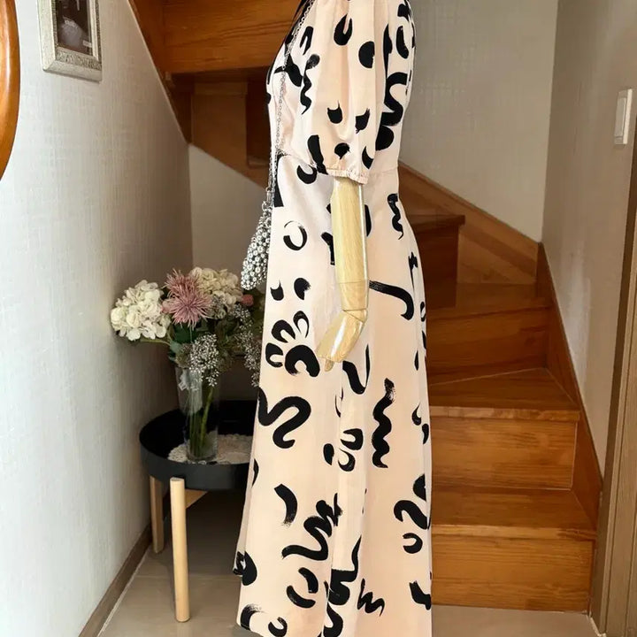 [BUNJANG] Pattern Long Sleeve Dress / 패턴 롱 원피스 고퀄