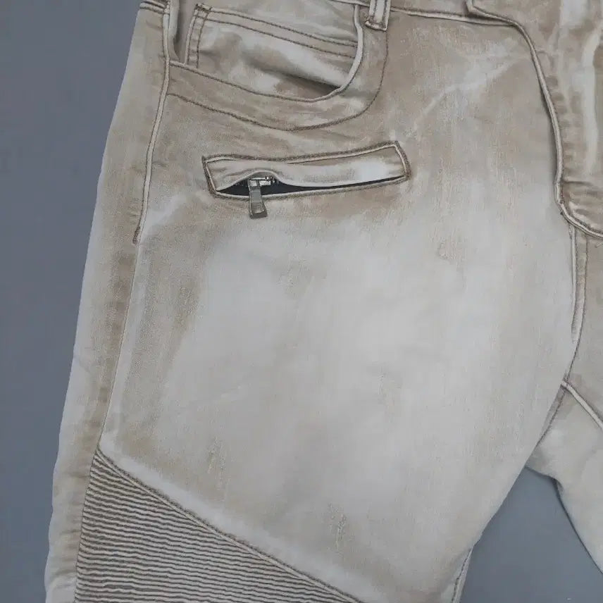 [BUNJANG] Balmain Washed Beige Biker Chino Pants / [36] 발망 워싱 베이지 바이커 치노 팬츠
