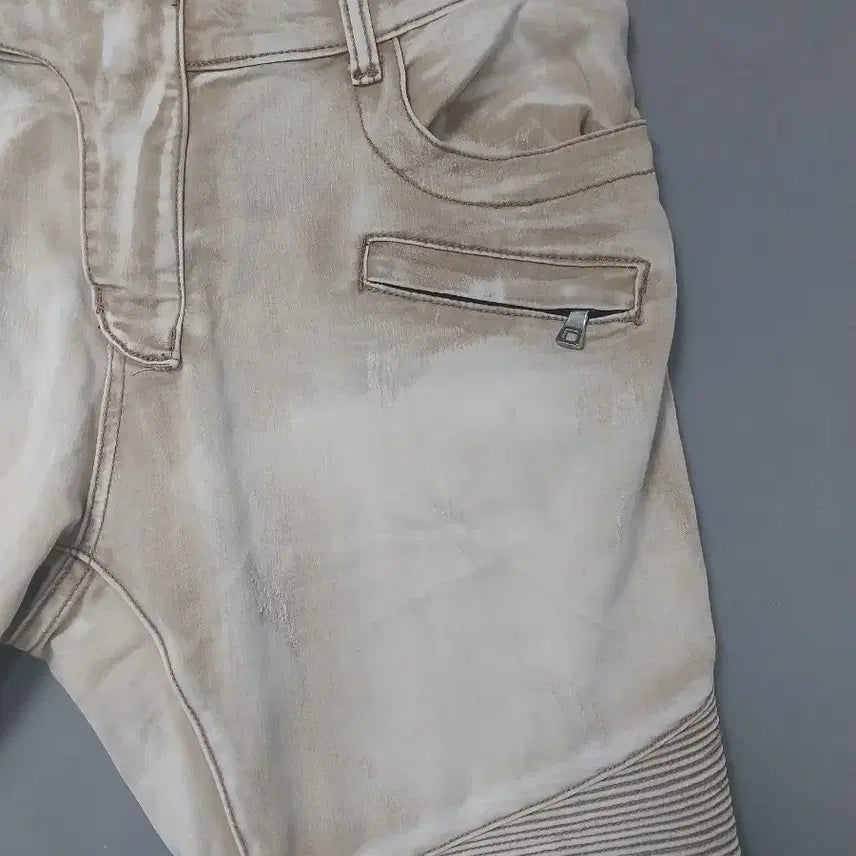 [BUNJANG] Balmain Washed Beige Biker Chino Pants / [36] 발망 워싱 베이지 바이커 치노 팬츠