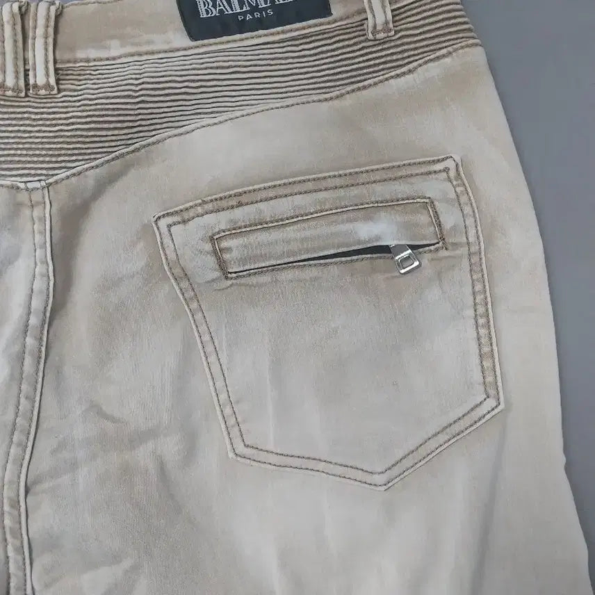 [BUNJANG] Balmain Washed Beige Biker Chino Pants / [36] 발망 워싱 베이지 바이커 치노 팬츠