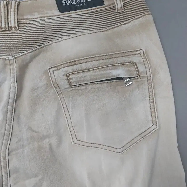 [BUNJANG] Balmain Washed Beige Biker Chino Pants / [36] 발망 워싱 베이지 바이커 치노 팬츠
