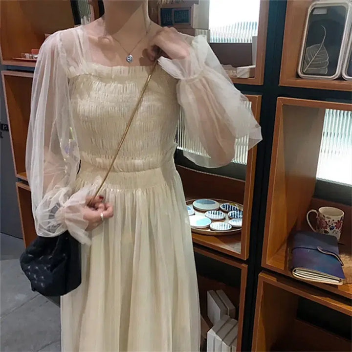 [BUNJANG] See-Through Lace Long Dress / [ 시스루 레이스 롱원피스 ]