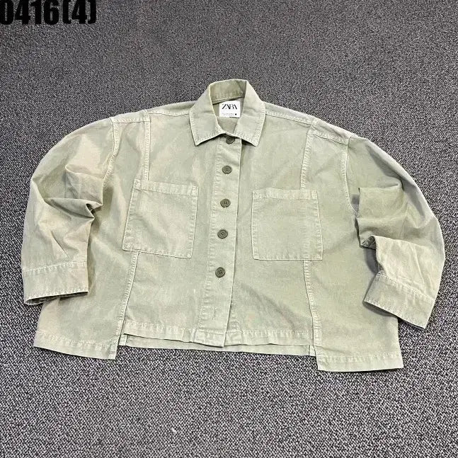 [BUNJANG] ZARA Khaki Short Denim Jacket (XS) / XS 자라 카키색 숏 데님 자켓 0416(4)
