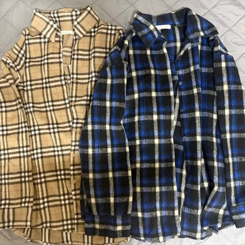 [BUNJANG] Check Flannel Shirt (Beige, Blue) / 체크 플란넬 셔츠 2종 (베이지, 블루)