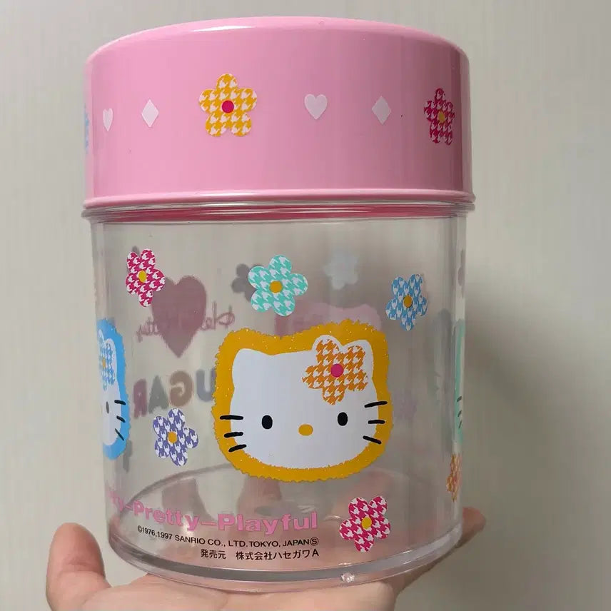 [SOLD OUT] 고전키티 원통 보관함 카오하나 키티 소품함 설탕통 케이스 꽃키티 캐니스터