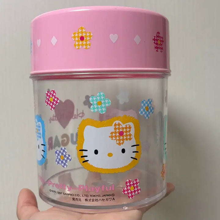 [SOLD OUT] 고전키티 원통 보관함 카오하나 키티 소품함 설탕통 케이스 꽃키티 캐니스터