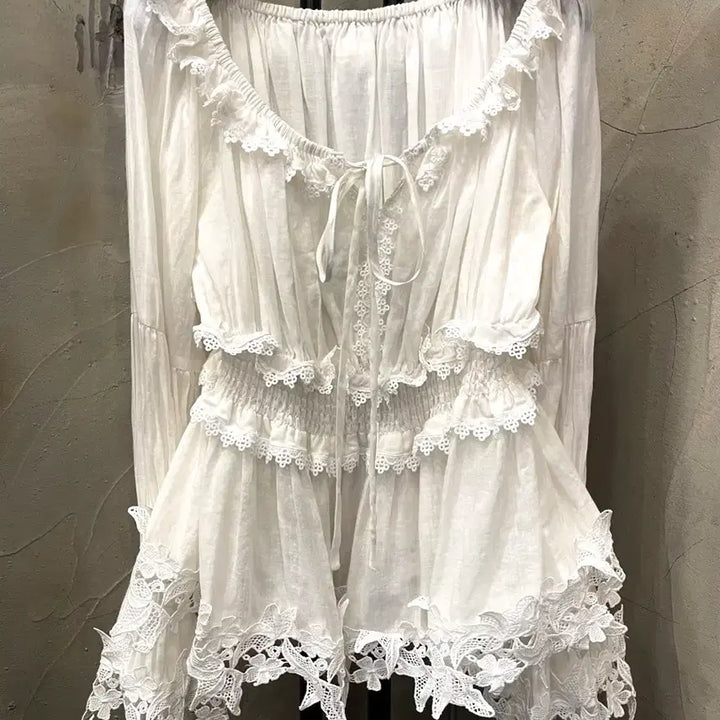 [SOLD OUT] 돌체앤가바나 린넨 100% 오프숄더 레이스 러플 블라우스 55~66