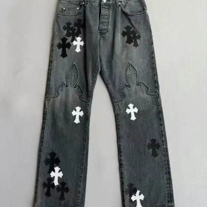 [BUNJANG] Chrome Hearts Logo Denim Jeans - Black / 크롬하츠 로고 데님 청바지 십자로고  블랙 색상