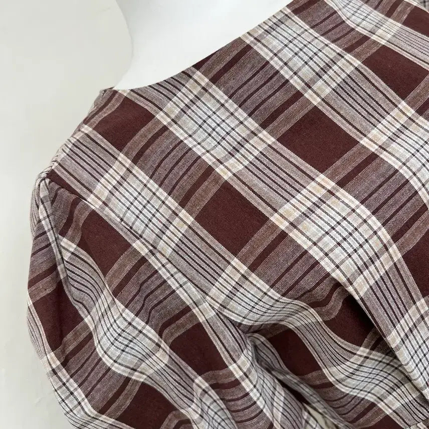 [BUNJANG] Brown Check Puff Sleeve Dress / 브라운 체크 퍼프슬리브 원피스