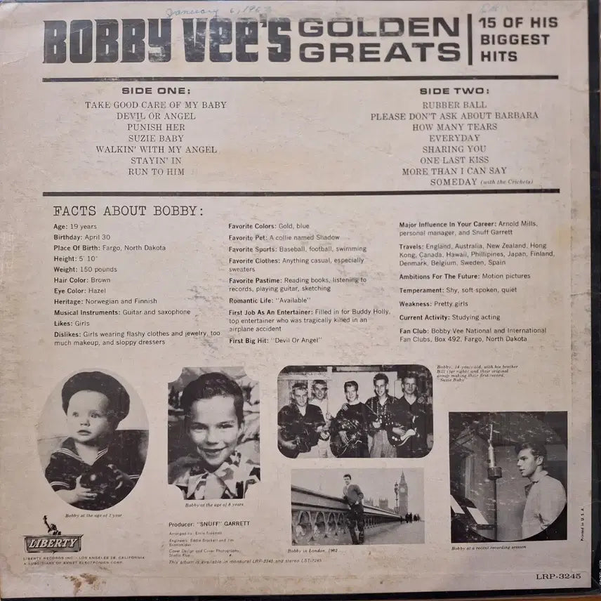 [BUNJANG] Bobby Vee Golden Greats LP / 미국반/Bobby Vee&
