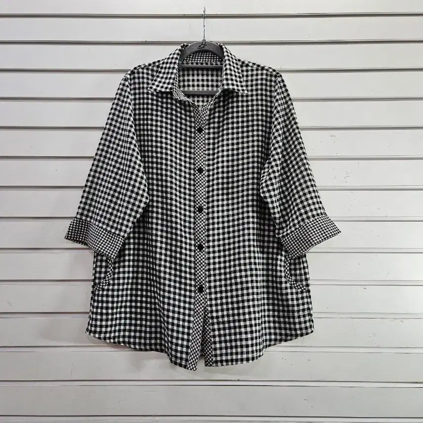 [SOLD OUT] 체크무늬  칠부소매  부인복 카라블라우스/보물찾기천사