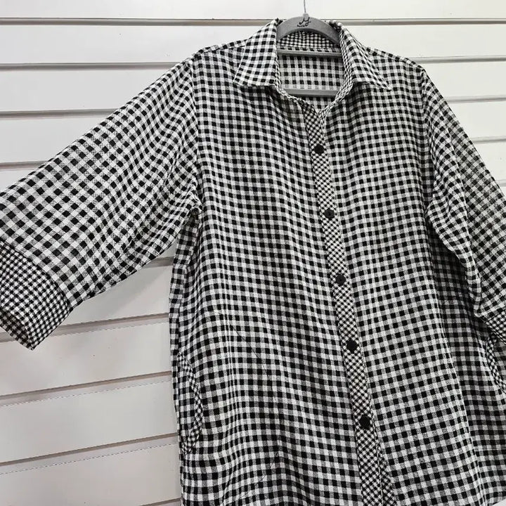 [SOLD OUT] 체크무늬  칠부소매  부인복 카라블라우스/보물찾기천사