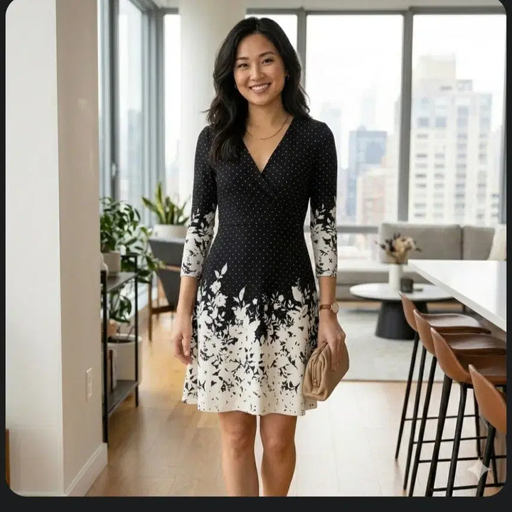 [BUNJANG] Black White Dot Floral Patterned Dress / 야들야들한 원피스
