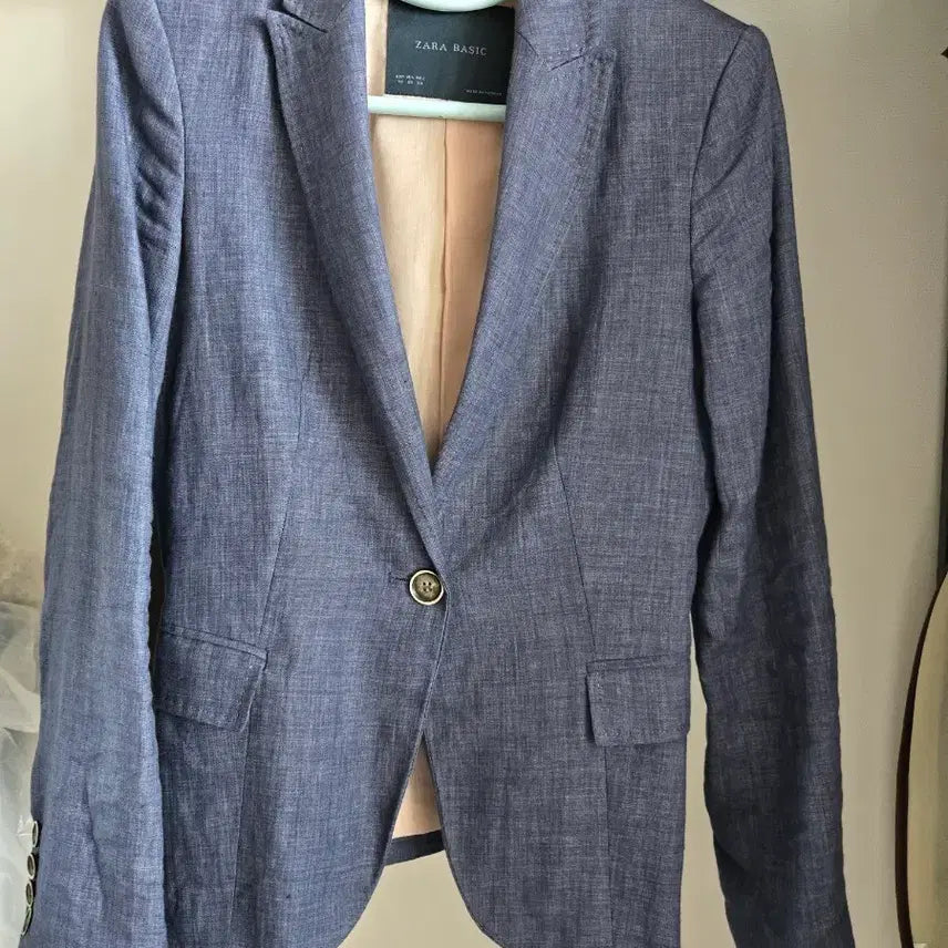 [BUNJANG] ZARA Basic Blue Linen Blend Jacket / 자라 베이직 블루 리넨 혼방 자켓