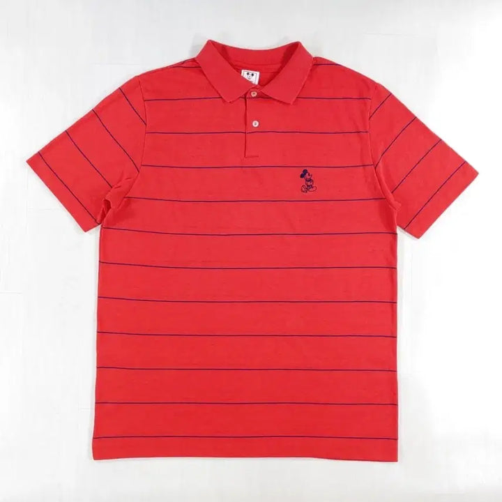 [BUNJANG] Disney Mickey Mouse Stripe Polo Shirt / 90년대 미키마우스 스트라이프 반팔 카라티 M