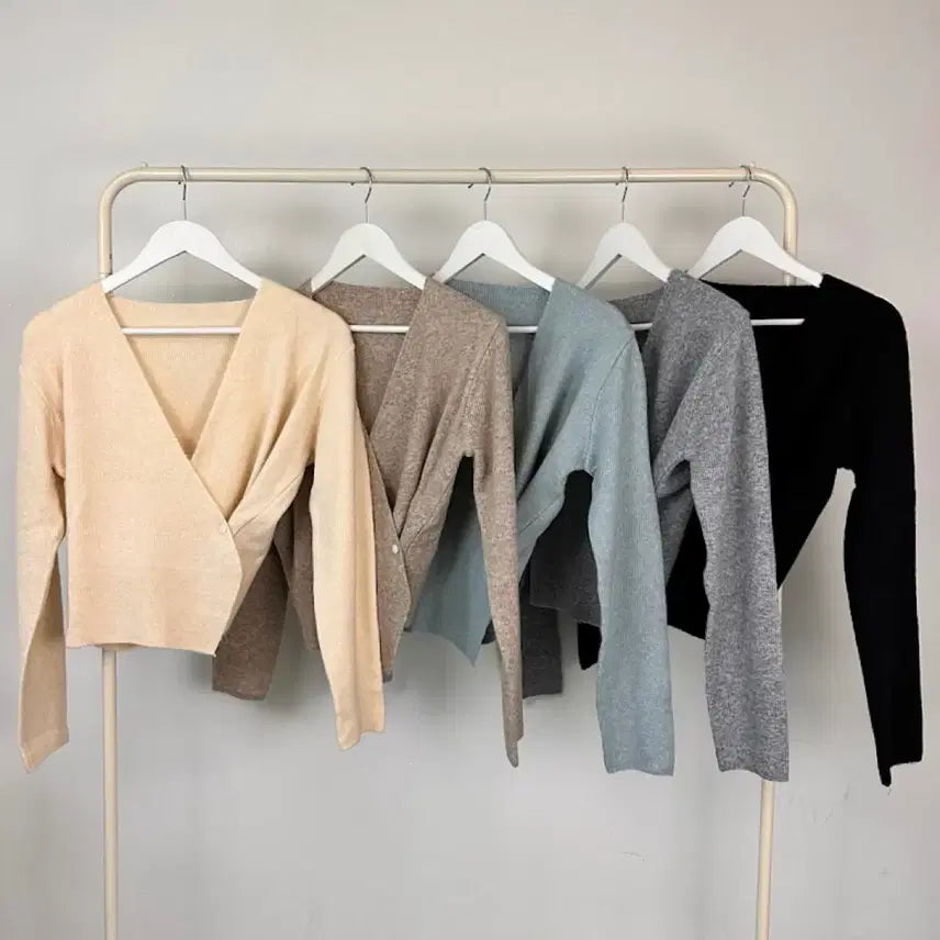 [BUNJANG] V-Neck Wool Cashmere Wrap Knit Top / 끈 리본 브이넥 울 캐시미어 랩 니트 에이블리 지그재그 하객룩 출근룩
