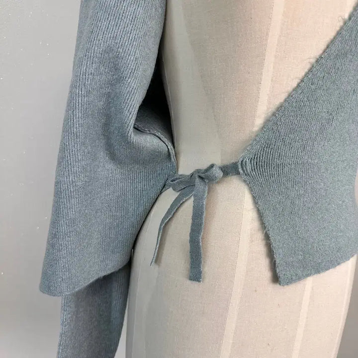 [BUNJANG] V-Neck Wool Cashmere Wrap Knit Top / 끈 리본 브이넥 울 캐시미어 랩 니트 에이블리 지그재그 하객룩 출근룩