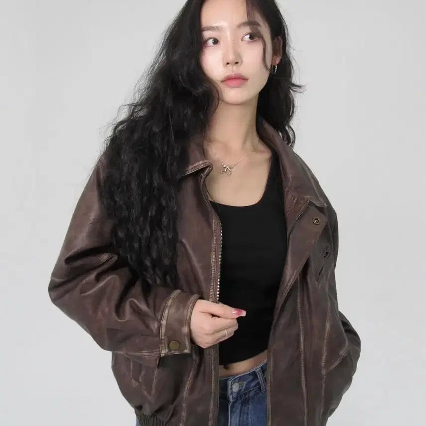 [BUNJANG] Pale Jade Leather Jacket / 페일제이드 레더 자켓