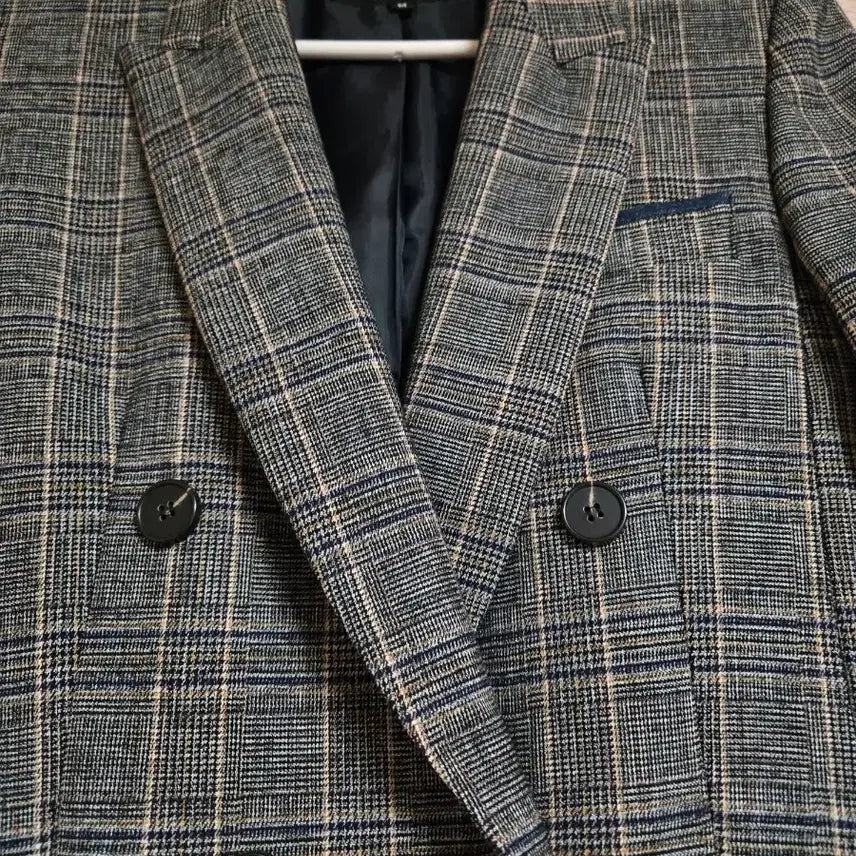 [BUNJANG] Double Button Check Denim Jacket / 체크 더블 버튼 자켓 데님 포인트
