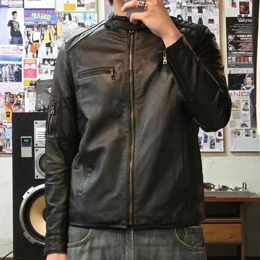 [BUNJANG] Vintage Biker Lambskin Leather Jacket / 빈티지 바이커 무드 양가죽 자켓