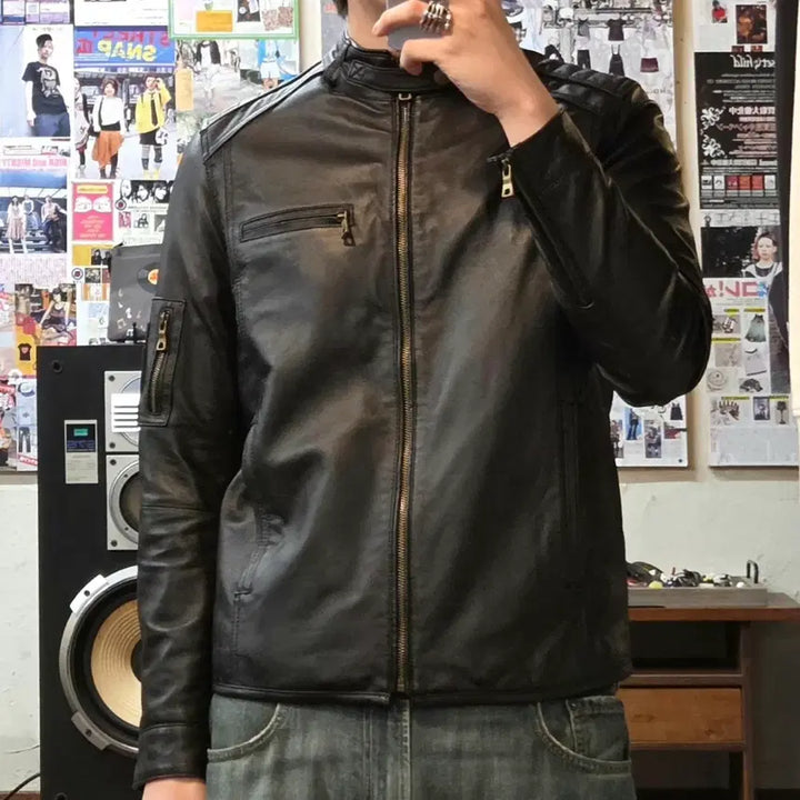 [BUNJANG] Vintage Biker Lambskin Leather Jacket / 빈티지 바이커 무드 양가죽 자켓